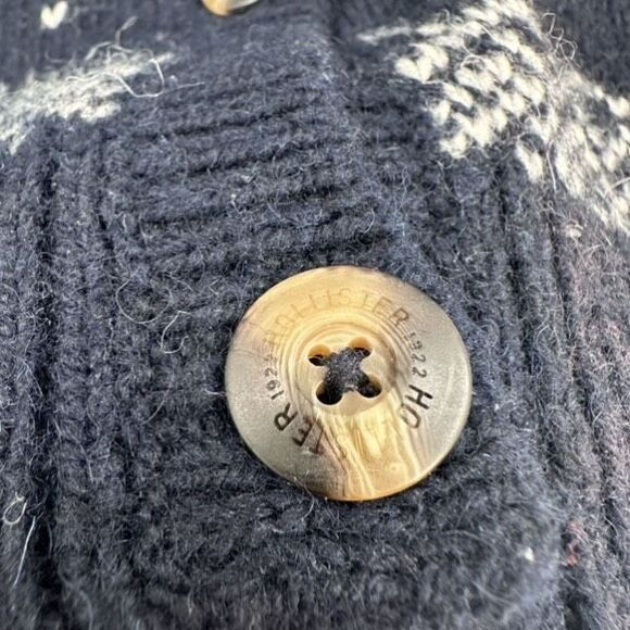 Y2K Hollister Women’s Fair Isle Nordic Navy Blue White Cardigan Size S Wool Blen - Picture 4 of 10